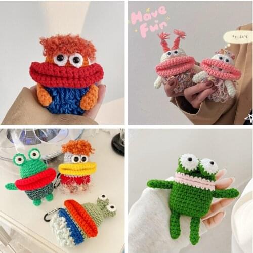 Cute Earphone Case For AirPods Cartoon Plush Knitting Funny Frog Headset Case For Apple AirPods 2 Soft Silicone Headphone Cover