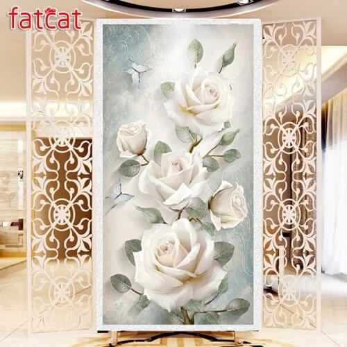 FATCAT White rose flower diy Diamond Painting Full square round drill 5d Diamond Embroidery Mosaic Needlework Home decor AE1702