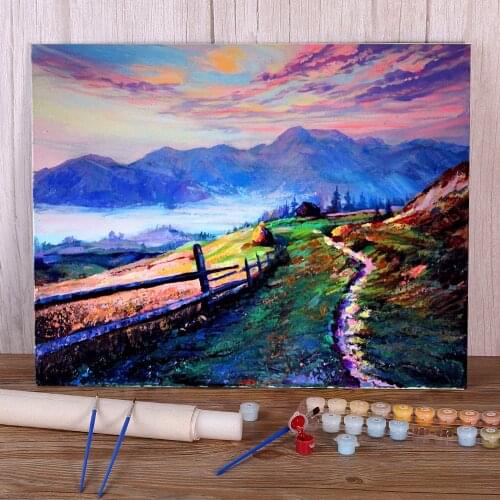 Landscape Evening Fog DIY Painting By Numbers Complete Kit Oil Paints 50*70 Canvas Painting Wall Decoration Handicraft