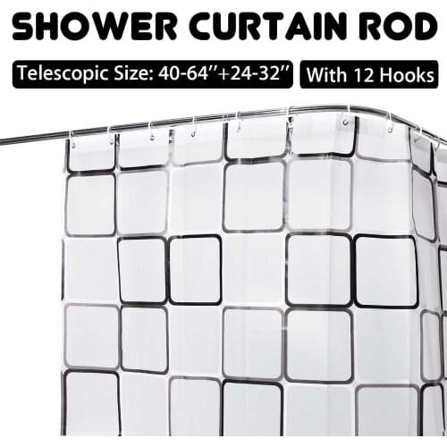 12 PCS Steel Shower Curtain Rail 40-64inch Corner Rail Rod, Bath Tub Pole Track Rod Brush Stainless Steel Shower Curtain rod