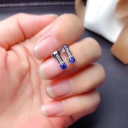 Natural And Real Sapphire Earring 925 sterling silver Fine jewelry For men women