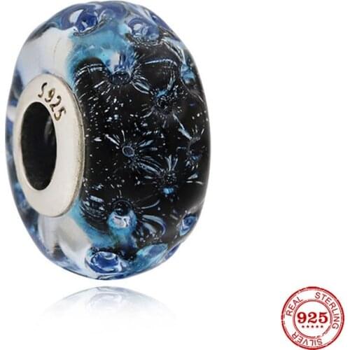 New Original Silver Color Blue Murano Glass Diy Bead Fit European Pandora Charms Bracelet Bangles Diy Jewelry P603