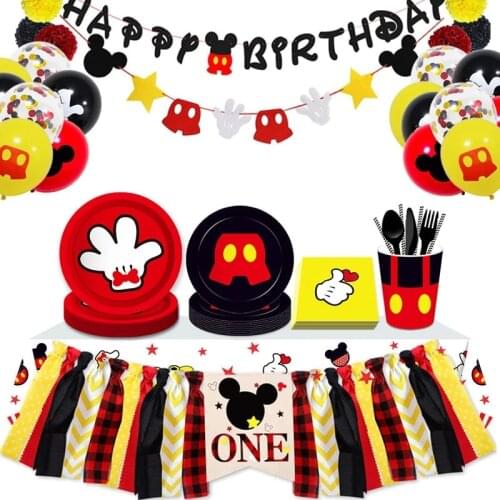 Disney Mickey Mouse Birthday Party Supplie Disposable Tableware Kids Birthday Party Decoration Baby Favor Gifts Balloon Cup
