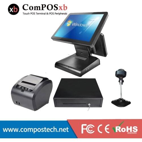 Wholeset Windows Point Of Sale 15 Inch Cash Register POS Terminal Dual screen 15+12 inch Epos All in one For Supermarket