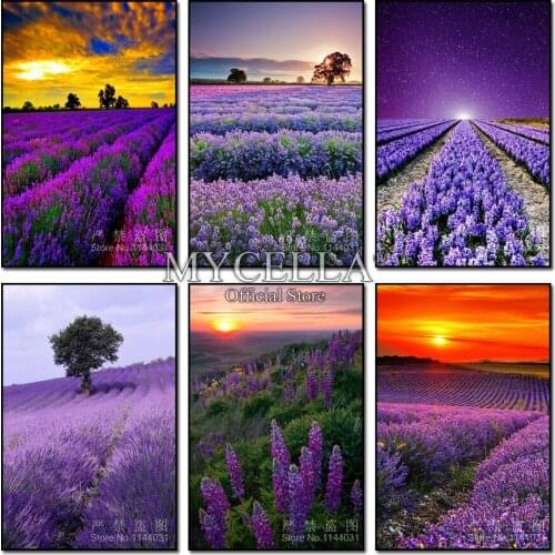 Landscape Diamond Embroidery Crystal Full Round Rhinestone 5D Diy Diamond Painting Cross Stitch Lavender Crafts Decorative