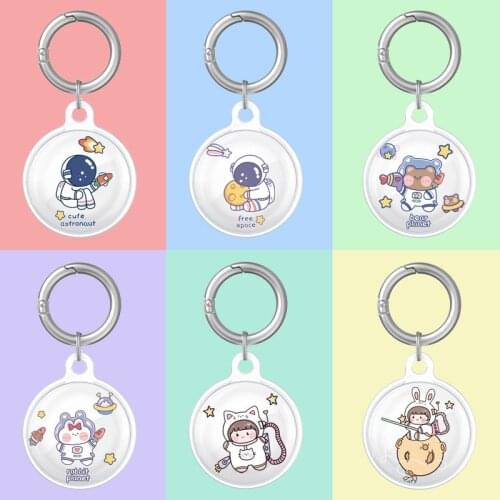 Transparent Silicone Case Keychain For Airtag Soft Cover For Apple Airtag Accessories Kawaii Shiba Inu Astronaut Holder Keyring
