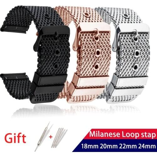 18mm 20mm 22mm 24mm Milanese Mesh Watchband Stainless Steel Metal Strap Men Women 1.0/0.4mesh Pin Buckle Bracelet Accessories