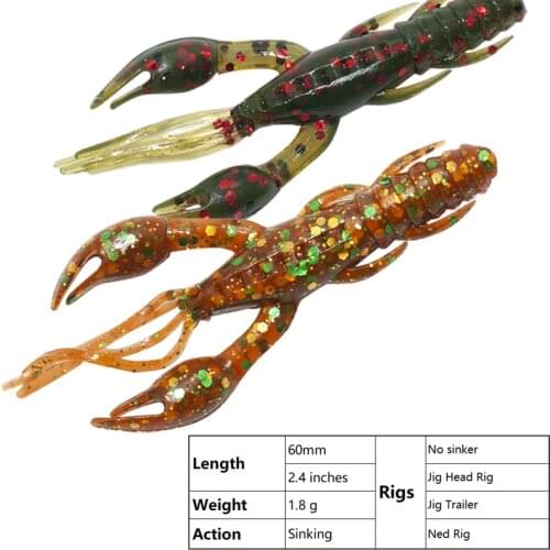 Crawfish Lures Craw Bait 6cm 1.8g Bass Crappie Fishing Jig Trailer Soft Plastic Shrimp Creature Crawdad Baits