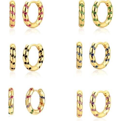 925 Silver Ear Buckle Colorful Rainbow Clips Hoops Earring Huggies Middle 9mm Piercing Pendiente Women Fashion Circle Jewelry