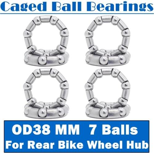 Caged Ball Bearings OD 38mm 8PCS Rear Bike Wheel Hub Headset Crankshaft Pivot Retainer Steel Oversize 7 Balls Bearing 38 mm