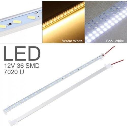 LED Rigid Strip Light 50cm 12V 36 SMD 7020 U Shape Warm Cool White Aluminum Alloy Shell Cabinet Kitchen Lamp Bar