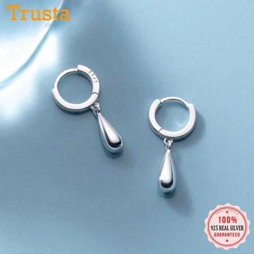 TrustDavis Real 925 Sterling Silver Fashion Water Drops Tiny Hoop Earrings For Women Wedding Birthday Present Jewelry DB1225