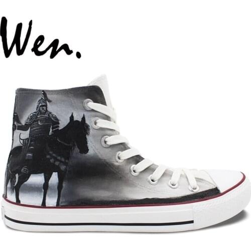 Wen Design Knight Warrior Horse High Top Hand Painted Sneakers for Boys Mens Gifts Canvas Skateboarding Shoes Laced Plimsolls