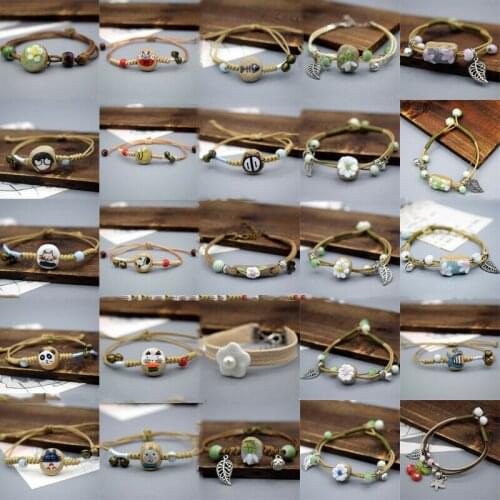 Retro Multilayer Chain Rhinestone Bracelet Women Jewelry Beads Wrap GiftCeramic bracelet woven bracelet couple models