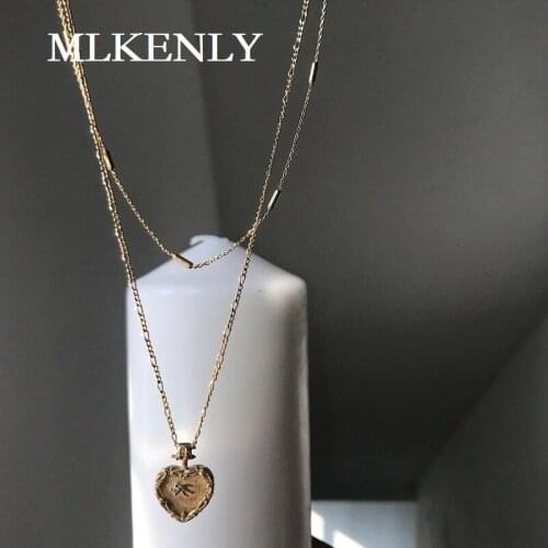 MLKENLY 925 Sterling Silver Fashion personality golden trend love double necklace For Women luck Jewelry new 2019