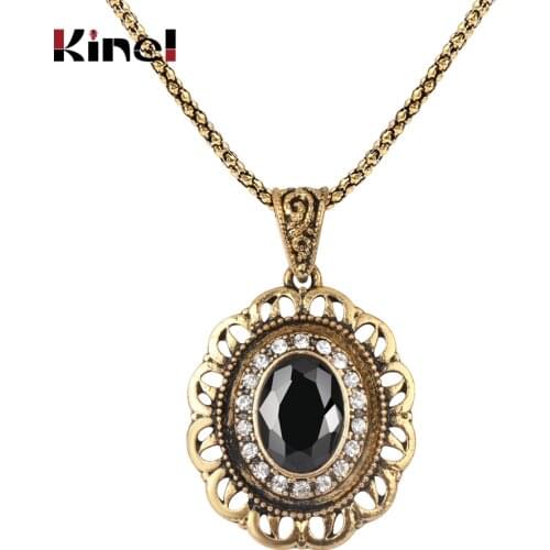 Kinel Hot 2018 Boho Black Necklace For Women Oval Antique Gold Mosaic Crystal Statement Necklace Turkey Jewelry Drop Shipping