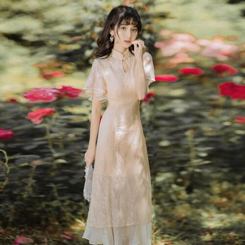 Vintage Women Chiffon Cheongsam Elegant Ladies Evening Party Dress Traditional Stage Show Qipao Vestidos Summer Streetwear Gowns