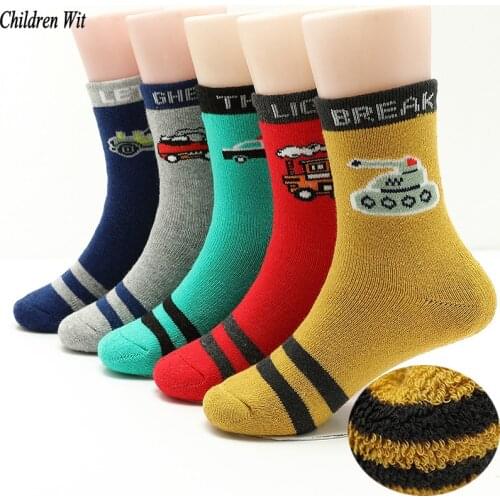 2019 New Winter Boys Socks Plus Velvet Thick Cotton Children Socks 3-15 Year Kids Socks For Boys 5 pairs/lot