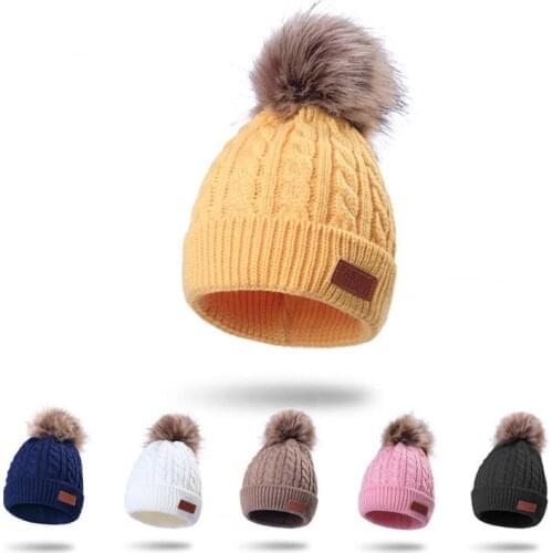 Winter Baby Knitted Hat Infant Pompom Cap Boy Girls Bonnet Crochet Beanie Knit Cap Cute Toddler Children Kids Hairball Hats