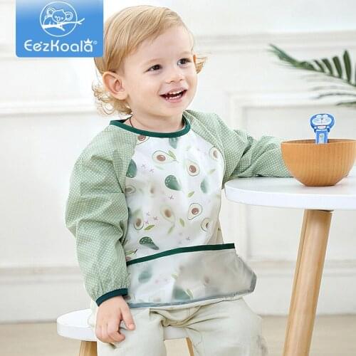 EezKoala Waterproof Long Sleeve Baby Bibs Kids Toddler Baberos Bavoir Feeding Bib with Pocket Children Feeding Apron