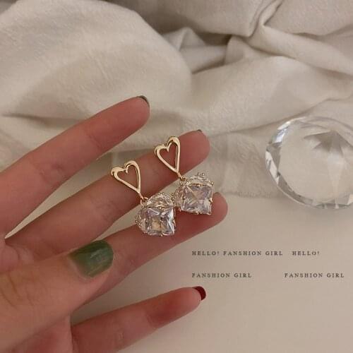 2021 Korean New Luxury Jewelry Shiny Zircon Heart Drop Dangle Earrings For Women Girls Fashion Jewelry Party Pendientes