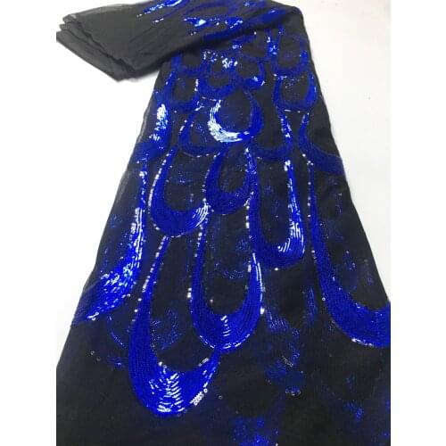 African Sequins Lace Fabric Black Blue Embroidery French Mesh Sequins Lace Fabric Nigerian Tulle Lace For Party M46711