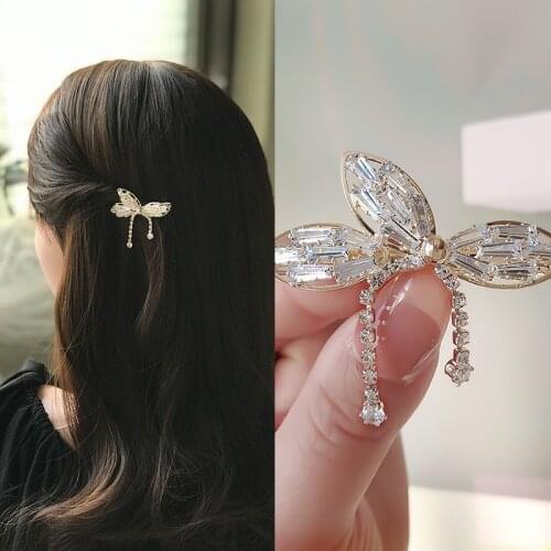 Butterfly Love Tassel Rhinestone Hairpin Side Clip Girl Delicate Side Duckbill Clip Broken Bangs Hairpin Headdress