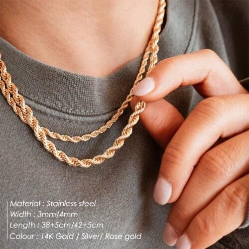 Twisted Rope Chain Necklaces Gold Stainless Steel Chains Necklaces for Women Men Fashion Jewelry gifts