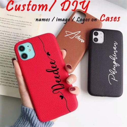 Personal Custom Pebble Grain Leather PU Name Logo photo For iPhone 11 Pro X XR XS Max 6S 7 7Plus 8 8Plus Phone Case Soft DIY