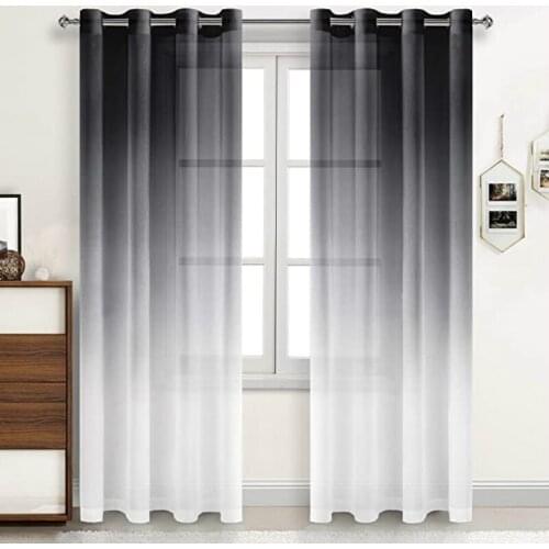 Black Gray Linen Sheer Curtains Gradient Semi Voile Drapes Grommet Top Window Curtains for Bedroom Living Room 52 X 84 Inches