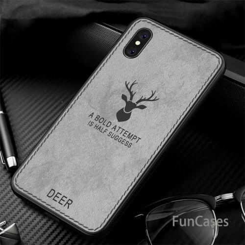 For iPhone XS Max Case Retro Cloth Leather Deer Pattern Cover For iPhone XS XR 6 7 8 Plus X Fabric Soft TPU + PC Case (E1114)