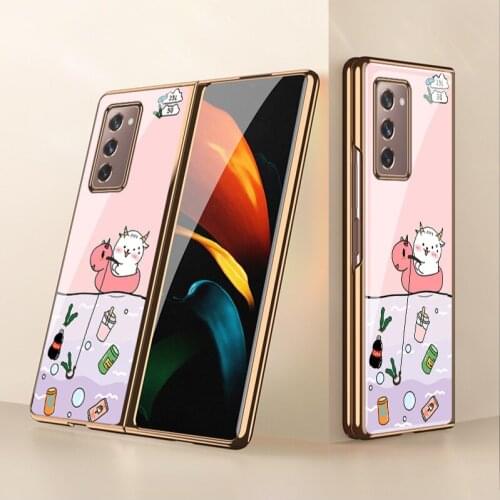 For Samsung fold2 folding mobile phone case sm-f9160 glass protective case cartoon Z fold2 electroplating male and female hard