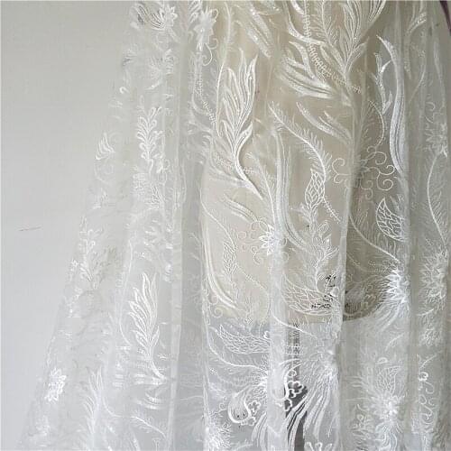 European And American High-end Summer Leaves Soft Mesh Embroidered Sequin Forest Wedding Dress Large Trailing DIY Fabric