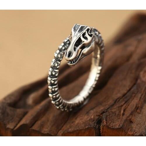 Personality Dinosaur Skeleton Couple Rings Punk Style Dragon Skull Adjustable Finger Ring Goth Wedding Rings Unisex Jewelry