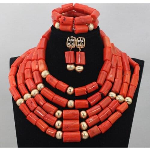 Quality Gold Beads Fashion Jewelry Set Chunky 5 Layers Big Coral Beads Women Jewelry Set for African Wedding Free Ship CNR677