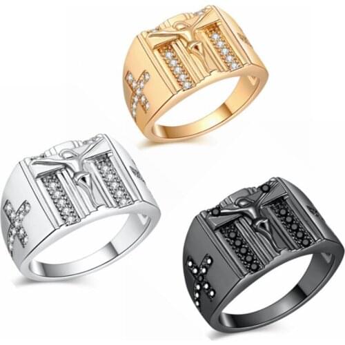 MIQIAO Stainless Steel Titanium Retro Cross Jesus Punk Catholicism Rings for Men Women Friends Lucky Gift Fashion Jewelry Vintag