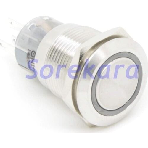 19mm Stainless Steel Ring LED Color White Momentary 2NO 2NC Pushbutton Switch For Auto IP67 UL 6V/12V/24V/110V/220V