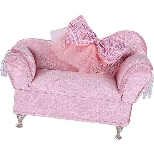 Pink Bowknot Mini Furniture Sofa Couch Shape Jewelry Box Organizer Holder