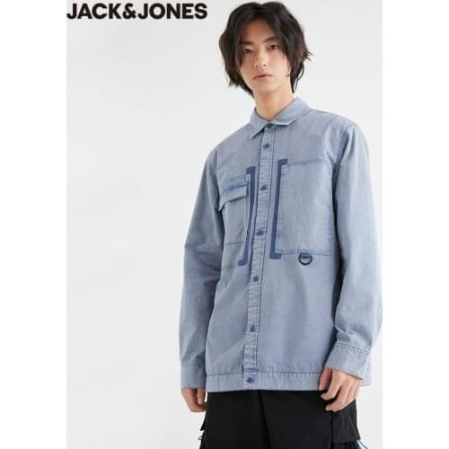 JackJones Mens 100% Cotton Straight fit Pointed Collar Long-sleeved Denim Shirt| 220405021