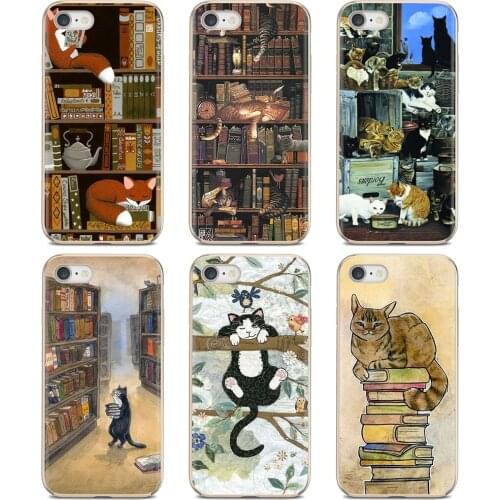 Soft TPU Cover cats and the library tree For Samsung Galaxy A10 A30 A40 A50 A60 A70 a12 a31 a41 a51 a71 a20e a21s M30
