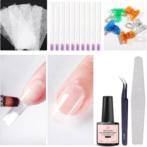 MEET ACROSS Quick Building Nail Gel Set Fiberglass Silk Nail Clip Nail File Finger Extension UV Gel Manicure DIY Kits