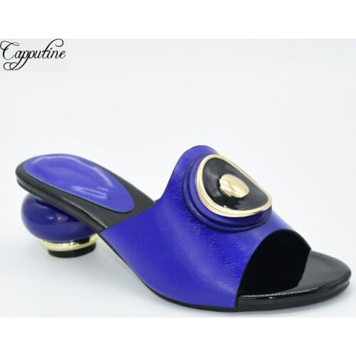 New Fashion Royal Blue Party African Lady Strange Heel Slipper Shoes 86-15 Heel Height 6.5CM, 5Color