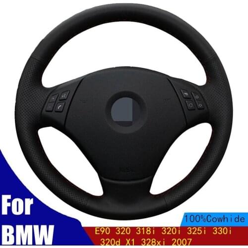 Hand-stitched Black PU Genuine Leather Steering Wheel Cover For BMW E90 320 318i 320i 325i 330i 320d X1 328xi 2007
