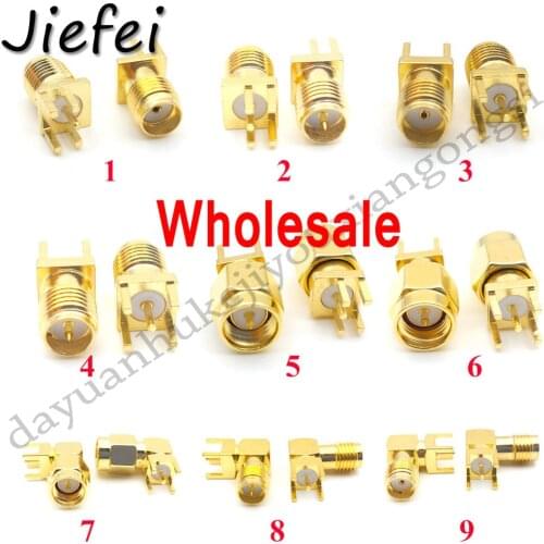 Wholesale 9 type ( RP ) SMA female or male plug Right Angle 90 DEGREE Edge PCB Mount connector RF adapter