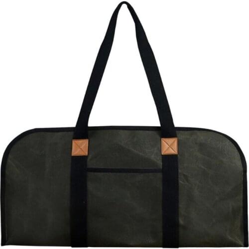 Portable Large Firewood Carrier Waxed Canvas Fireplace Wood Log Holder Tote Bag with Hand Strap Side Pocket Outdoor Camping