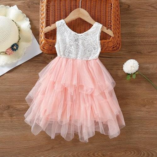 Toddler Girls Princess Dress 2021 New Summer Lace Flower Layered Dresses for Party Wedding Mesh 2-6 Year Baby Children Clothing