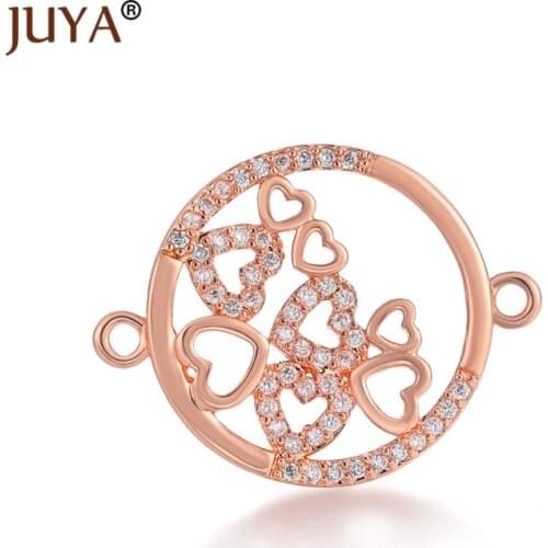 Rose Gold Round Circle with Hearts Pendant Charms Hand made diy jewelry findings charm connectors for jewelry making