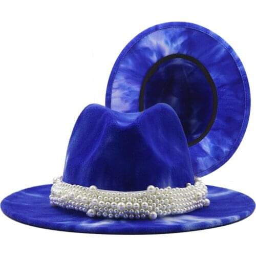 Simple Wool Jazz Fedora Hats Casual Men Women Leather Pearl ribbon Felt Hat white pink yellow Panama Trilby Formal Party Cap