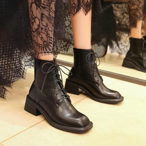 QZYERAI Genuine leather Martin boots black white brown Women boots Autumn and winter Womens shoes