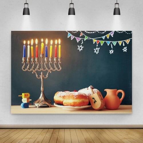 Happy Hanukkah Backdrop Photocall Menorah Candelabra Candle Wood Dreidel Wine Jewish Holiday Family Glitter Background